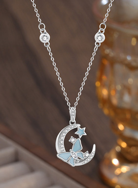 925纯银夜光蝴蝶项链女款