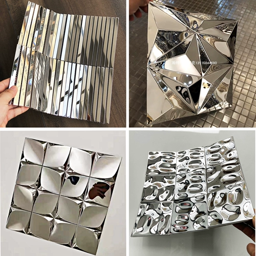 Трехмерная металлическая самоклеющаяся черная мозаика на стену из нержавеющей стали, в 3d формате, зеркальный эффект
