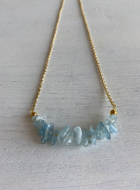 天然海蓝宝宝石锁骨项链纯银ins