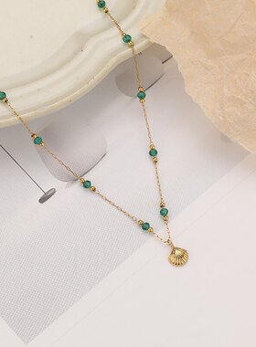 海洋风贝壳绿宝石满天星项链