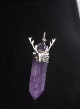 麋鹿紫晶ins幸运石吊坠纯银镶嵌
