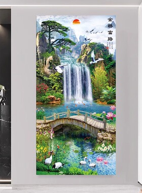 玄关贴画装饰画自粘山水风景画墙贴进门入户3d立体背景墙壁纸挂画