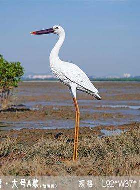 室外仿真仙鹤雕塑水景池塘白鹤装饰假山花园售楼部玻璃钢白鹭摆件