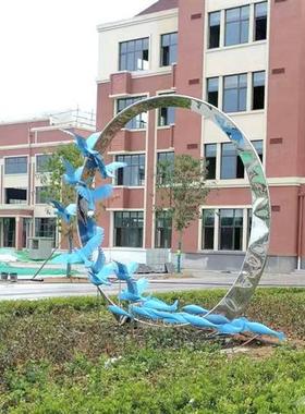 大型不锈钢定制镜面抽象喷雾圆环户外景观园林艺术水景摆件雕塑