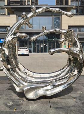 创意装置玄关艺术不锈钢水浪雕塑抽象飘带浪花大型摆件定制