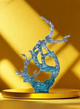 酒店样板房大堂透明树脂浪花雕塑客厅入门创意玄关水晶艺术摆件