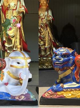 文殊普贤菩萨佛像玻璃钢雕塑神像陶瓷定制树脂生漆脱胎木雕铸铜雕