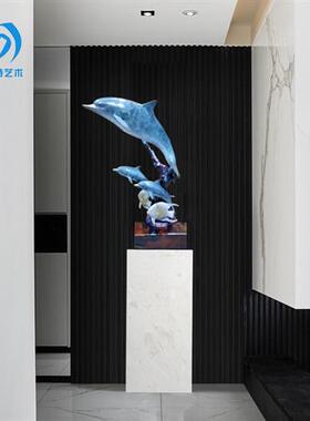 欧式铸铜工艺品海豚雕塑酒柜装饰品户外水景庭院园林景观动物摆件