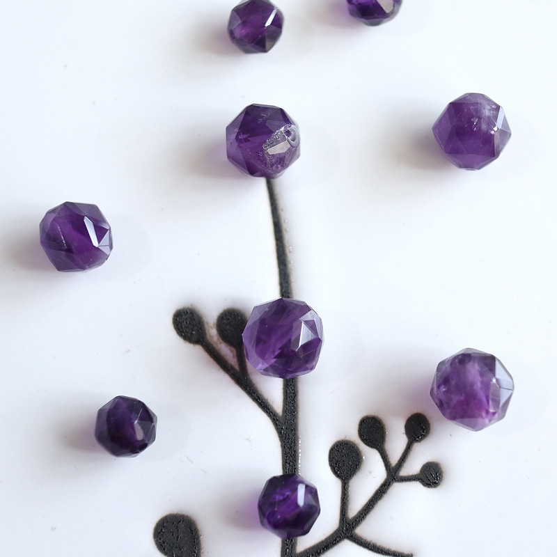 天然紫水晶茶晶多切角散珠6mm8mmDIY手链项链手工串珠材料-图0
