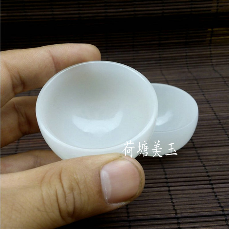 正品天然阿富汗玉酒具小酒碗玉石功夫茶仿古摆件白玉茶具酒杯一个 - 图1