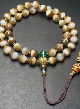 天然老玛瑙药师天珠圆珠项链