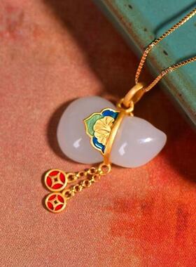 小葫芦纯银锁骨链珐琅吊坠