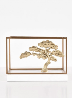 新中式铜摆件大理石茶几电视柜创意青松家居摆设品设计师软装饰品