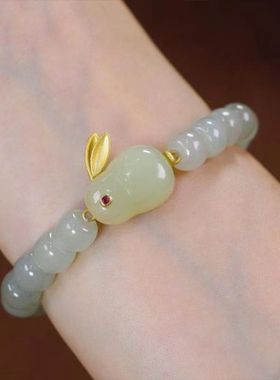 新款网红同款渐变仿和田玉玉兔手