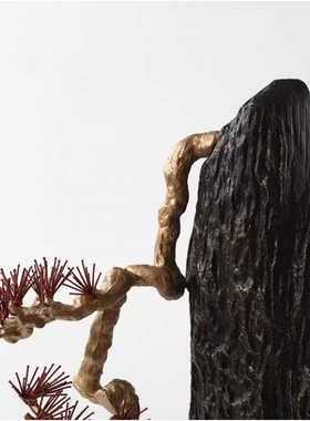 新中式崖柏真迎客松树摆件酒店别墅玄关走廊过道假山雕塑工艺品