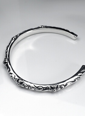 克罗伈卷轴藤花十字架开口手镯简约复古潮流花纹男女情侣款手环