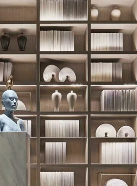 现代北欧古典黑白色扇形树脂摆件新中式样板会所客厅书柜软装饰品