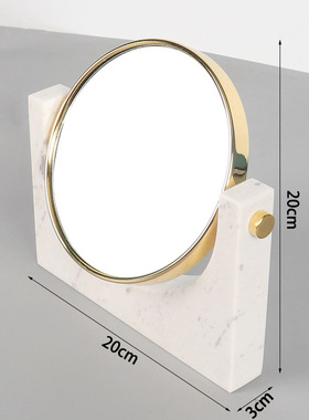 天然大理石化妆镜桌面镜样板间家用圆形双面旋转公主梳妆镜工艺品