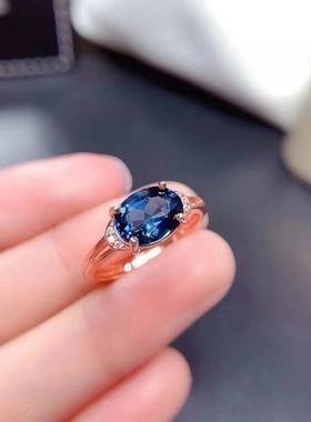 【深海蓝仿伦敦蓝托帕石戒指女镀