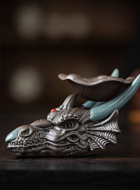 生肖龙首陶瓷龙头摆件个性茶漏支