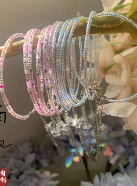 DIY原创清冷古风串珠手链多巴胺米珠记忆钢圈可爱配饰手镯极细