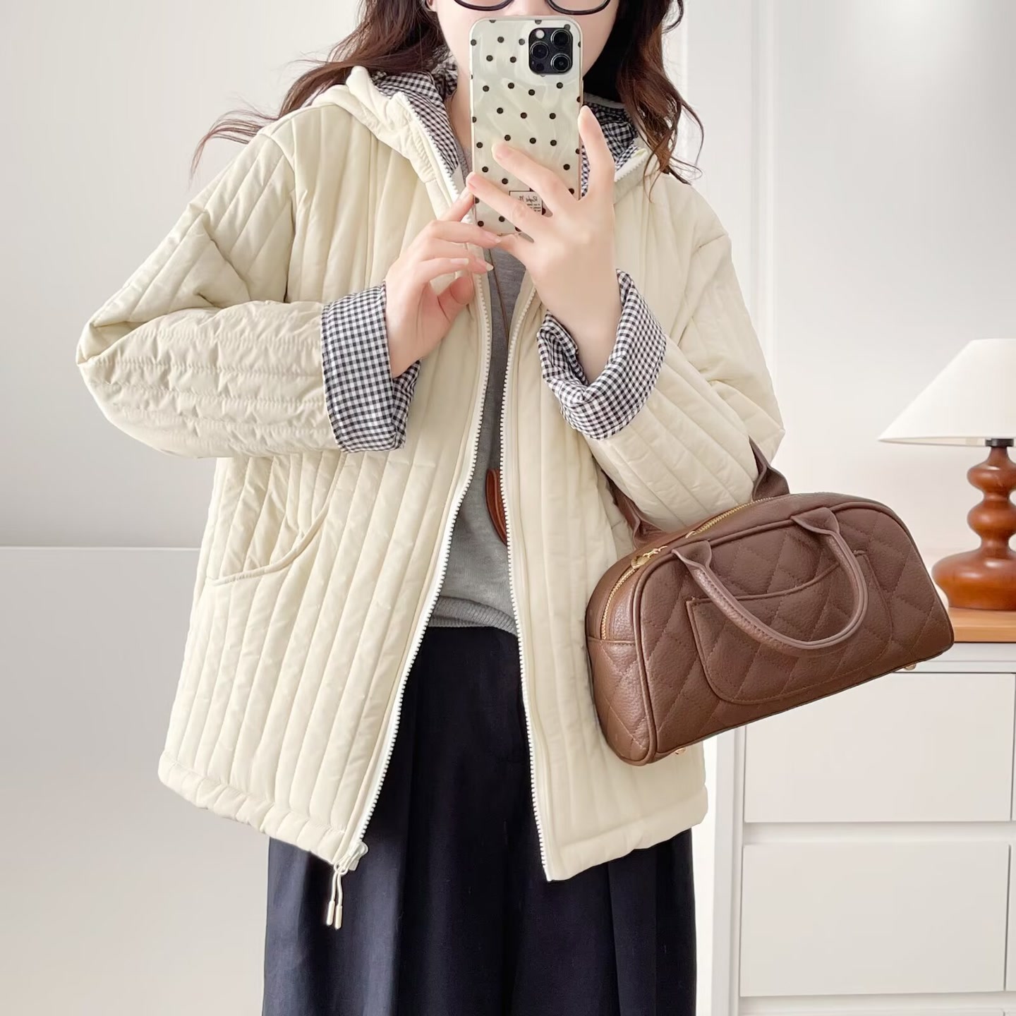 大码女装遮肚子秋冬连帽棉衣短外套宽松休闲保暖棉服夹克上衣2521 - 图1