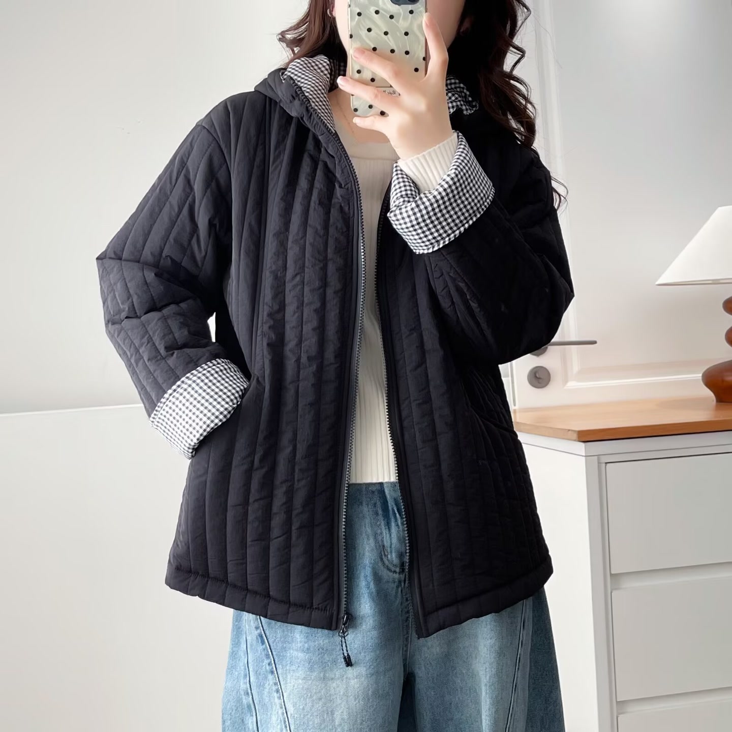 大码女装遮肚子秋冬连帽棉衣短外套宽松休闲保暖棉服夹克上衣2521 - 图0