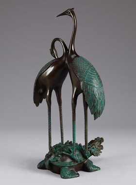 黄铜双喜鹤摆件新中式家居客厅仙鹤公司酒店大堂装饰铜工艺品雕塑