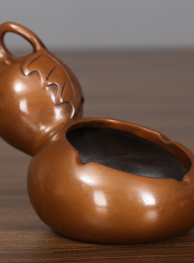 紫铜葫芦烟灰缸摆件办公室桌面烟缸创意商务礼品家居室内工艺品