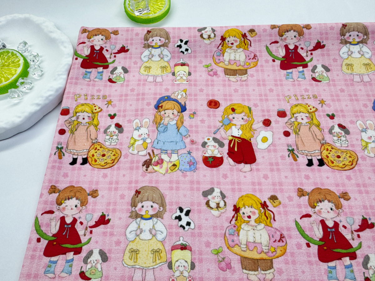 独家版权花色全棉8安帆布水果女孩系列包包肠圈桌布背带裤外套料 - 图0