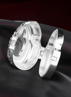 S925纯银嘎乌盒透明罩加厚款可以打开装物品吊坠嘎乌盒子大中小号