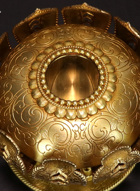 慧宝手摇转莲花底座B黄铜转手柄桶筒插座藏传单双层精致桌面摆件