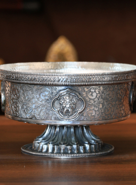 S990纯银手工水财神供五路财神摆件供杯供水碗水供五方财神15.5cm