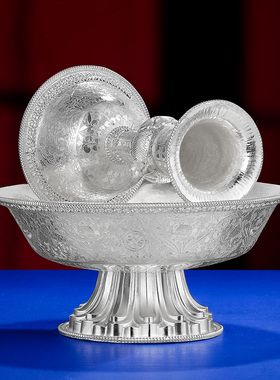 特大号纯银护法杯S990纯手工八吉祥护杯藏式护法杯摆件超大号20cm