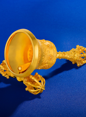 纯银镀金九股金刚杵家居供修随身铃铛金刚铃杵小号手摇铃高10.8cm