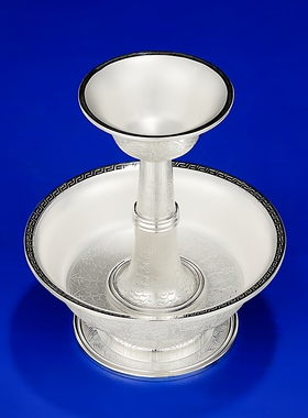 护法杯S990纯银尼泊尔手工八吉祥供具供护法杯大号16.5cm
