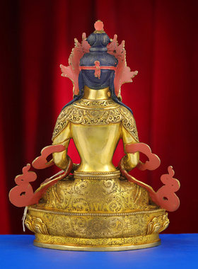 尼泊尔手工长寿佛佛像摆件藏式居家无量寿铜佛像手工錾刻7寸