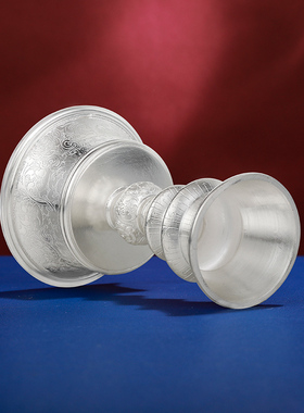 S990纯银烛台酥油灯供灯底座手工八吉祥家用长明灯座迷你小号6cm