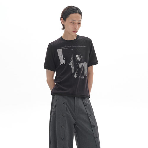 SADSOUP TEE 天丝混纺 螺纹袖摆 轻摇滚印花 四弦坑条 短袖T恤 - 图0