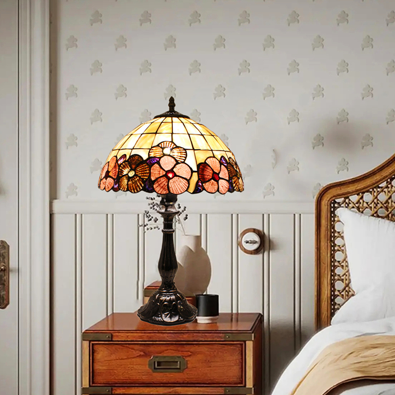 美式床头装饰蒂凡尼台灯地中海书房温馨中古港风格贝壳艺术氛围灯