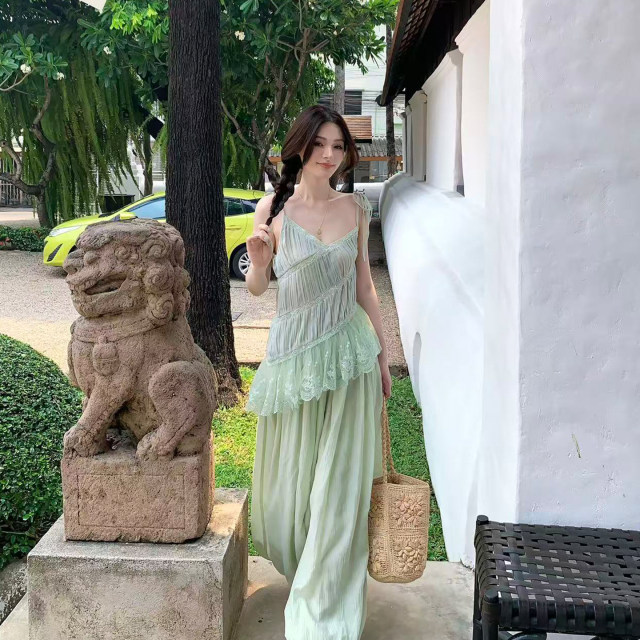 Sage chiffon top ແລະຊຸດດອກໄມ້