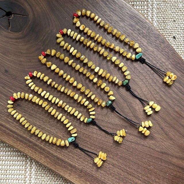 Old turquoise old glass natural beeswax bracelet