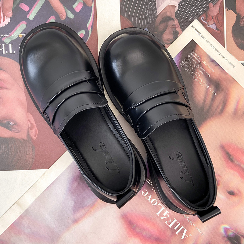 真皮乐福鞋女2024春夏新款百搭圆头一脚蹬粗跟中跟英伦复古小皮鞋,淘宝优惠券,粉丝福利购,淘宝优惠卷