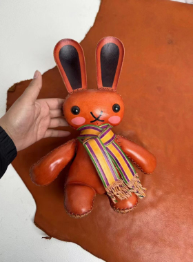 真皮牛皮兔子北欧真皮摆件储钱罐牛皮立体兔子创意玩偶潮手工缝制