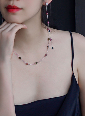 行露原创S925银满天星彩色碧玺青金石项链小众高级感气质百搭颈链