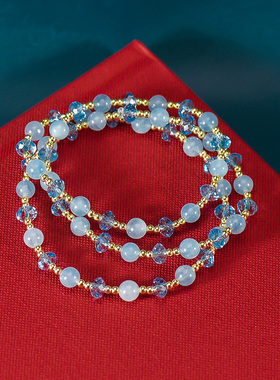 忆奴娇天然海蓝宝多层手链