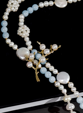 海蓝宝毛衣链长款挂饰天然珍珠