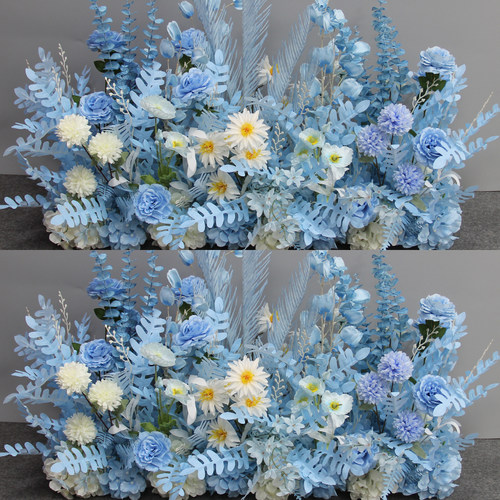 新款婚庆地排花蓝色仿真花婚礼布置装饰花排t台路引花艺婚礼假花 - 图1