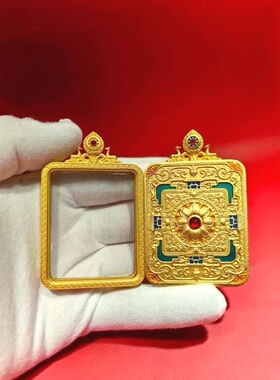 藏式唐卡嘎乌盒纯铜吊坠坛城金坛双鹿不掉色空盒吞金兽双面外壳