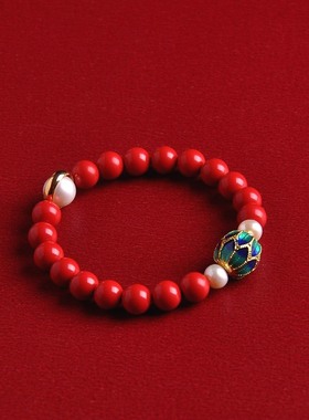 朱砂8mm鸿运手串 原创本命年虎年珐琅彩好运红色手链女款复古单圈